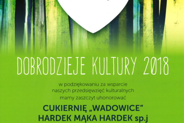 Dyplom Dobrodziej Kultury 2018 dla Cukierni Wadowice od Wadowickiego Centrum Kultury