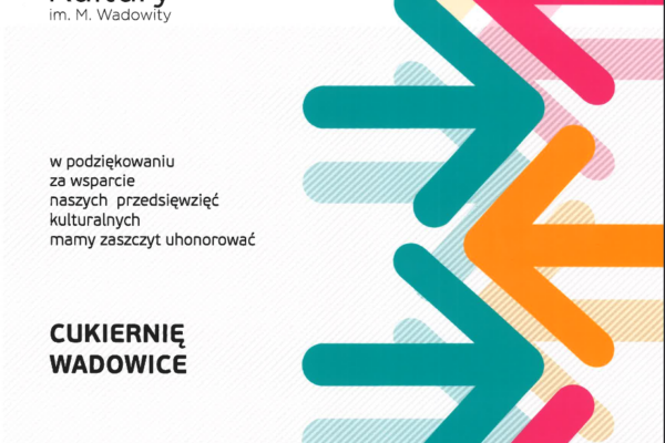 Dyplom Dobrodziej Kultury 2014 dla Cukierni Wadowice od Wadowickiego Centrum Kultury
